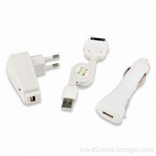 In-car Three-in-one Charger for Apple's iPhone and iPod, with 110 to 220V Rated Voltage
